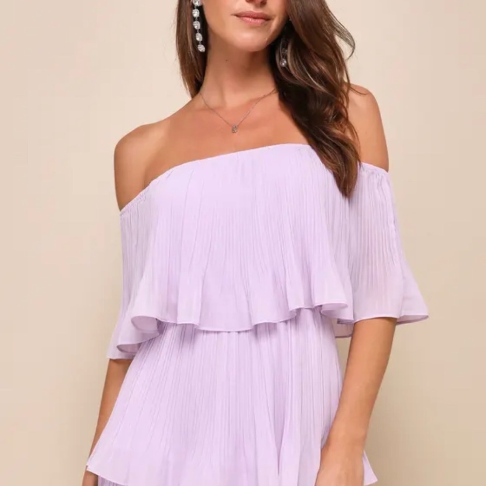 NWT- Lavender Off-the-shoulder Ruffle Midi Dress Purple - Size L - Picture 5 of 8